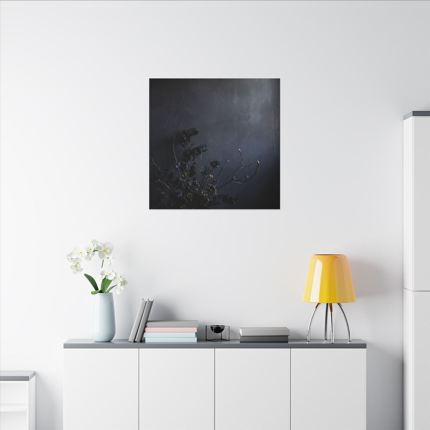 Dried Flowers Spring Canvas Art | Dark Japandi Moody Design