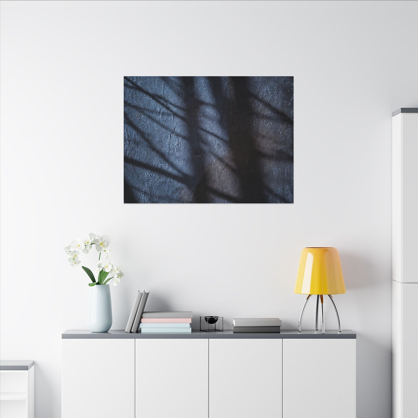 Dark Japandi Shadow Play in Moonlight | Moody Minimal Canvas Art