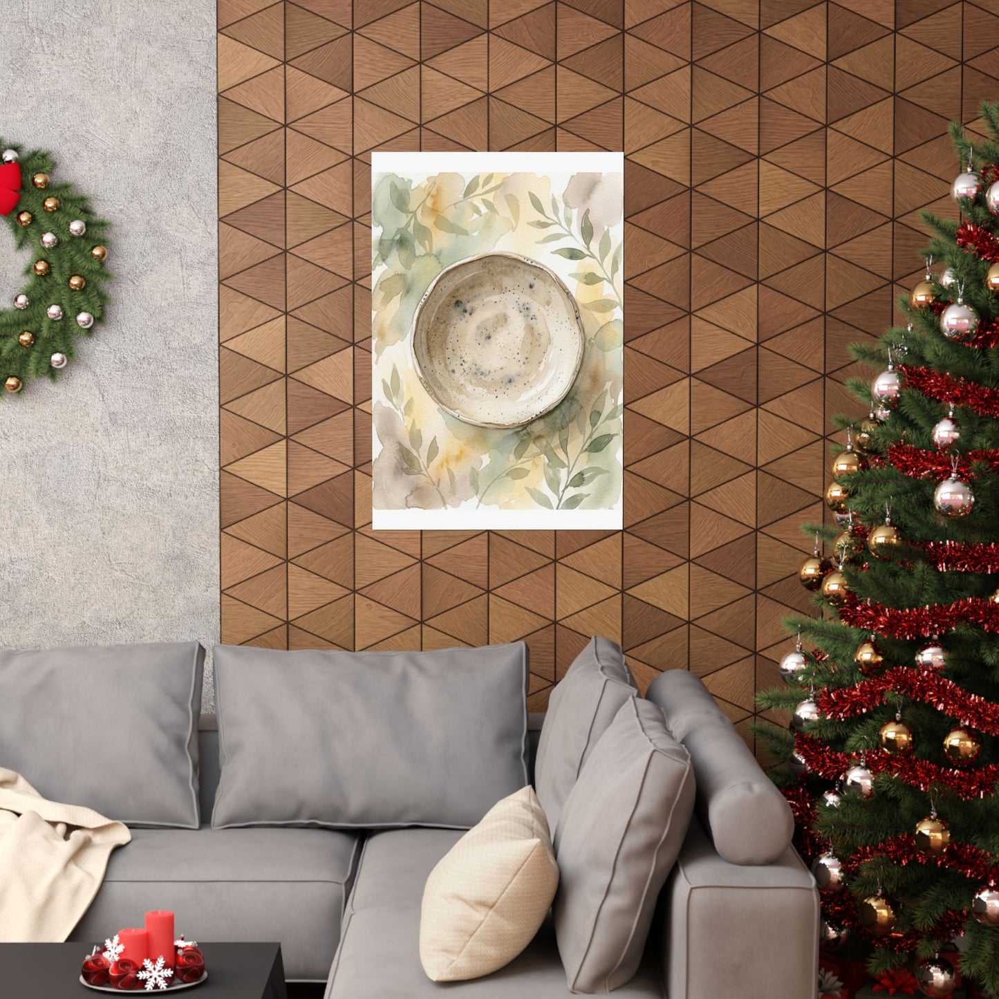 Elegant Ceramic Bowl Wall Art Print - Watercolor Japandi