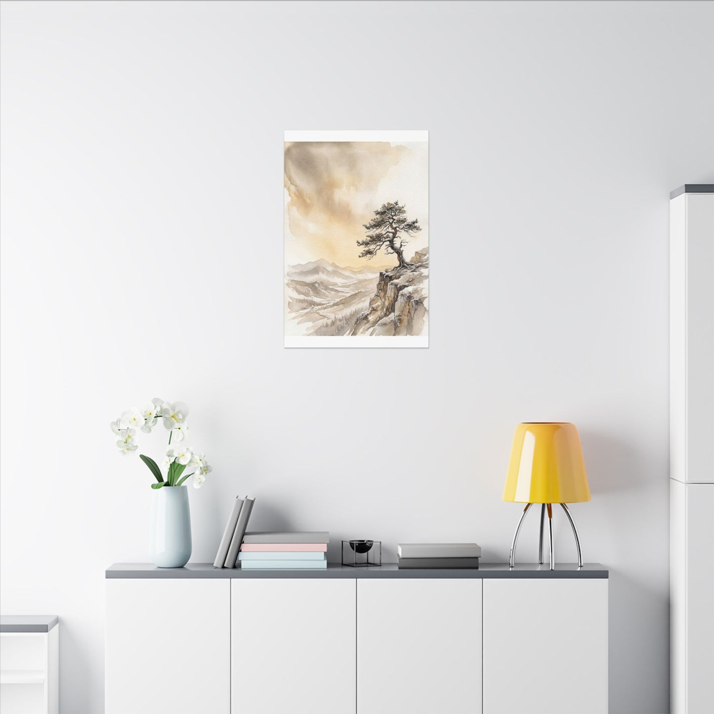 Pine Tree Canvas Art | Winter Japandi Watercolor Art