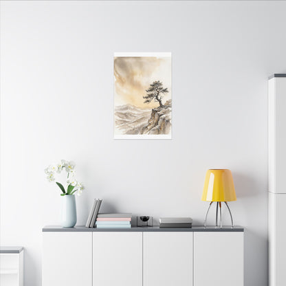 Pine Tree Canvas Art | Winter Japandi Watercolor Art