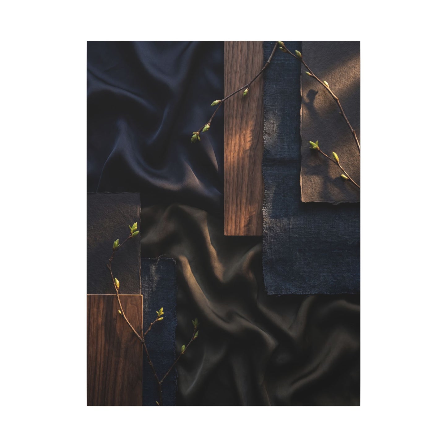 Silk Drape Spring Canvas Art | Dark Japandi Moody Design