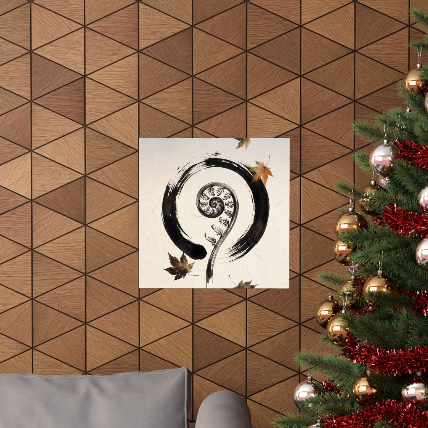 Autumn Fern Unfurling Enso Wall Art Print | Peaceful Decor