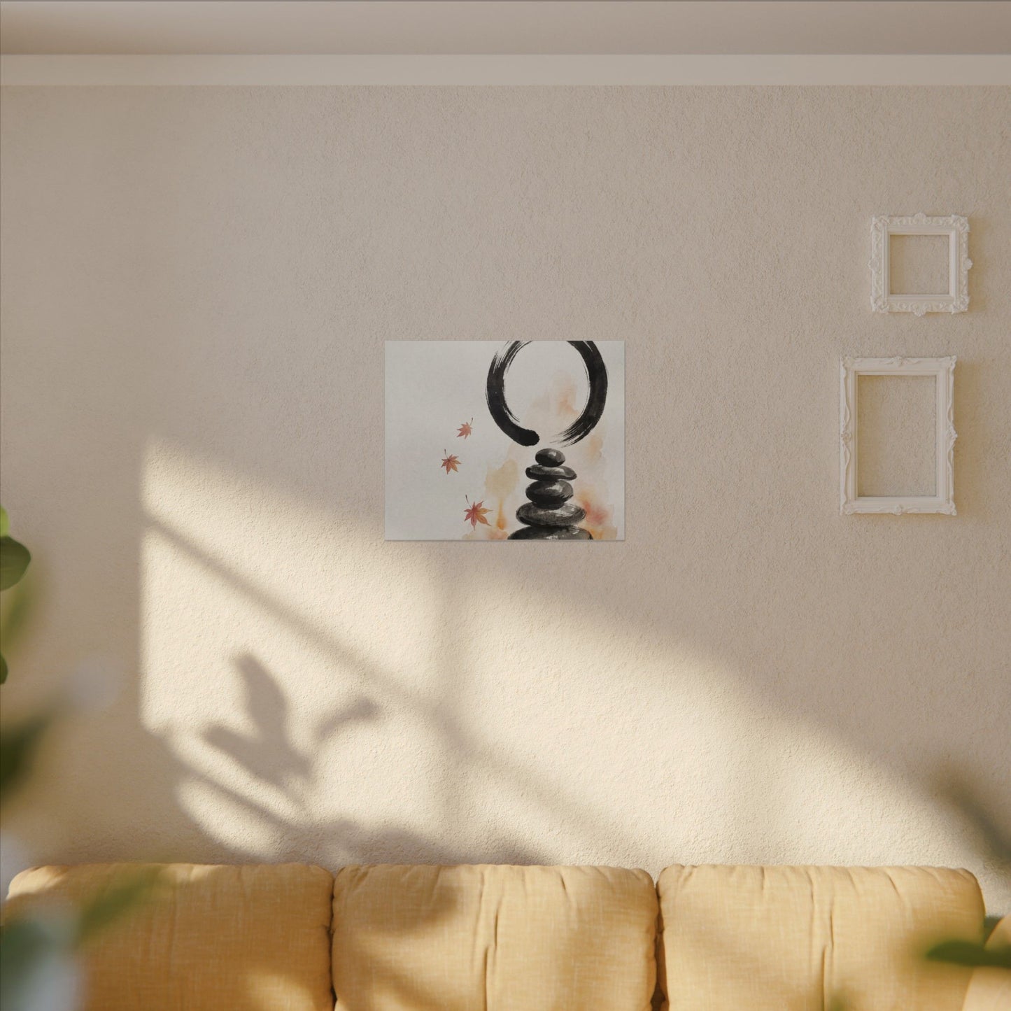 River Stones Canvas Art | Autumn Zen Enso Art
