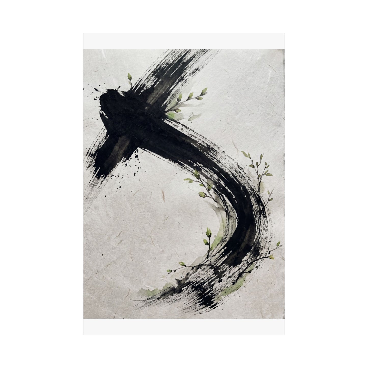 Dark Japandi Ink Brushstroke in Dawn | Moody Minimal Wall Art Print