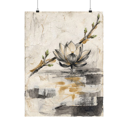 Seijaku Lotus Flower Wall Art Print - Japandi Texture