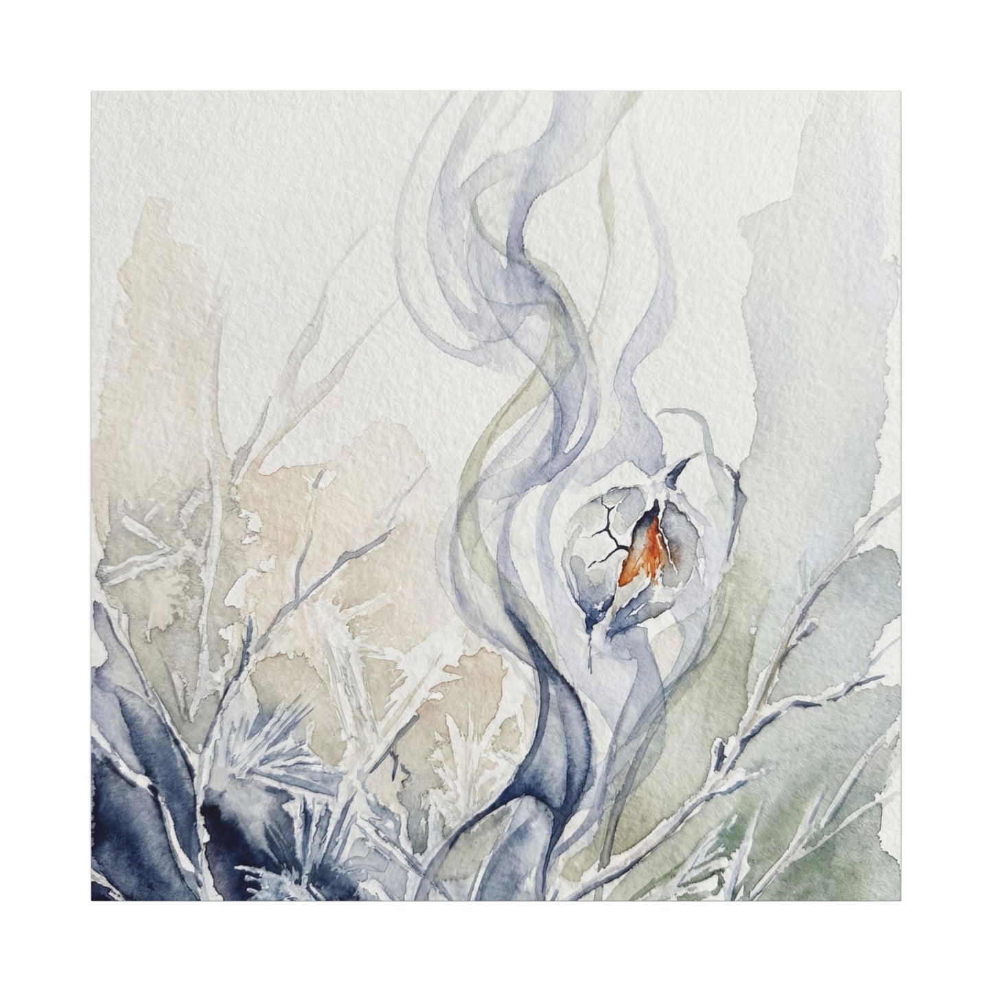 Earthy Incense Smoke Canvas Art - Watercolor Japandi