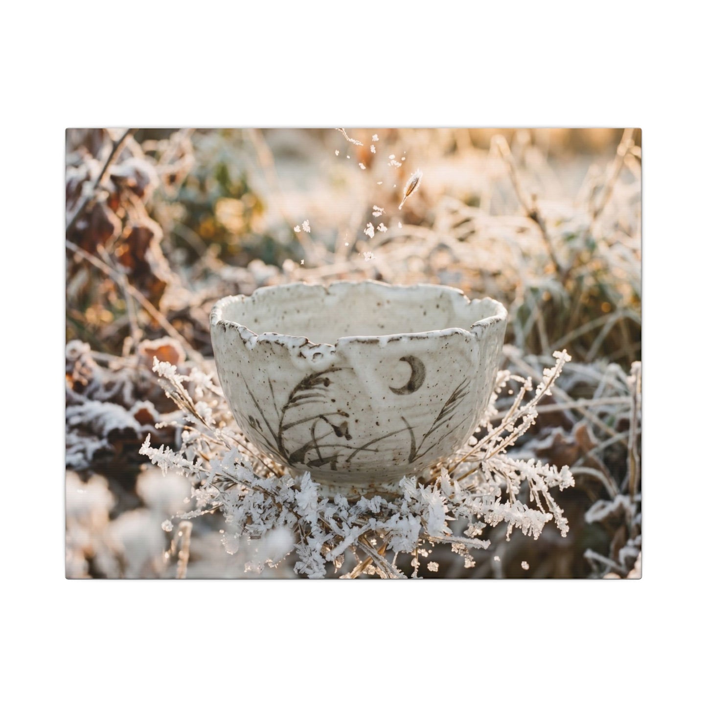 Japandi Ceramic Bowl in Golden Hour | Japanese Pattern Canvas Art