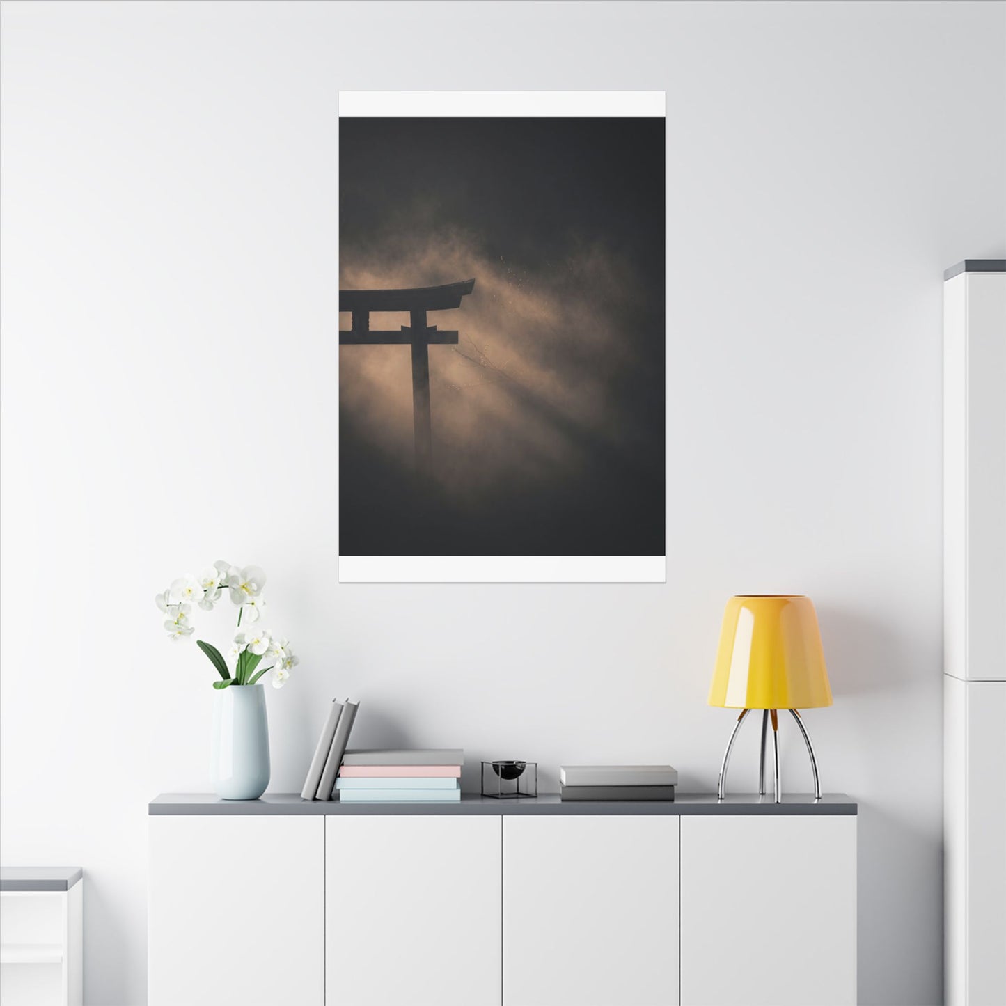 Torii Gate Shadow Zen Canvas Art | Bold Dark Japandi Art