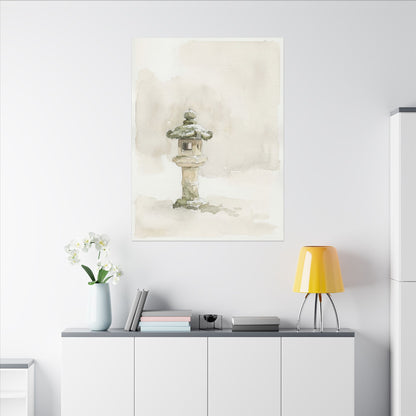 Stone Lantern Winter Canvas Art | Japandi Earthy Design