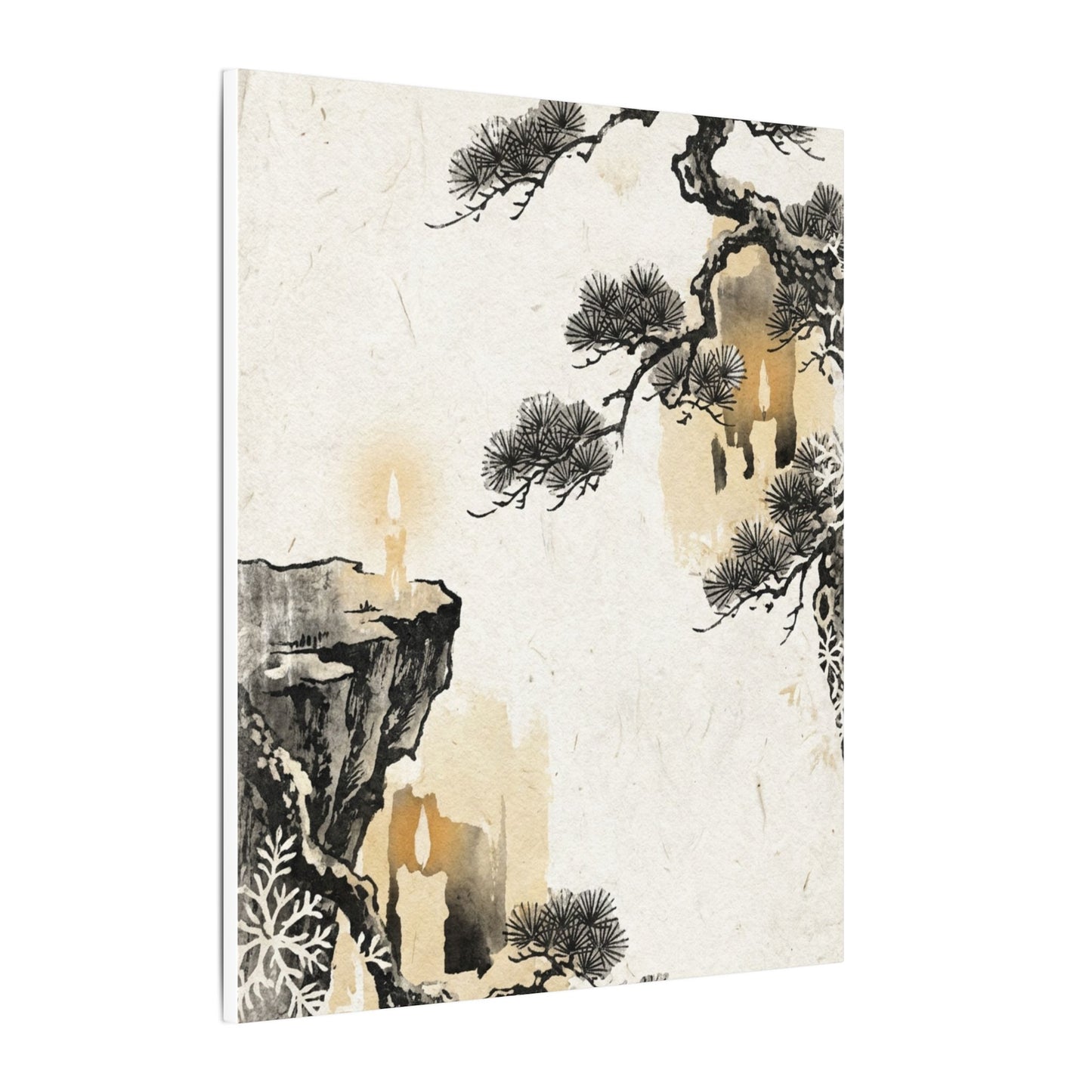 Japandi Pine Tree in Candlelight | Japanese Pattern Canvas Art