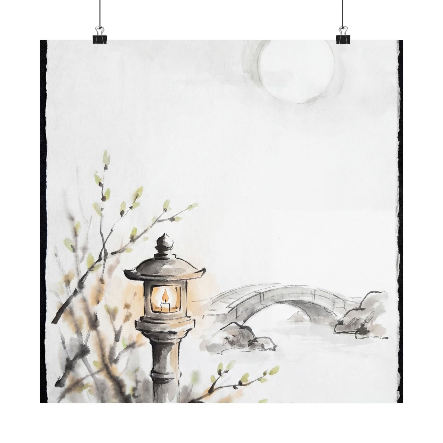 Spring Moonlit Garden Sumi E Wall Art Print | Calm Decor