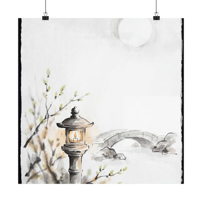 Spring Moonlit Garden Sumi E Wall Art Print | Calm Decor