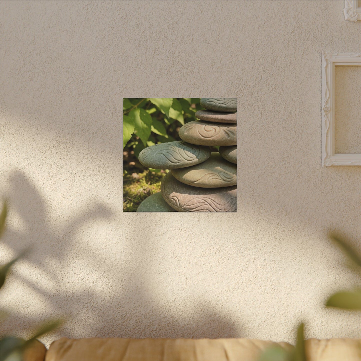 River Stones Summer Canvas Art | Japandi Earthy Design