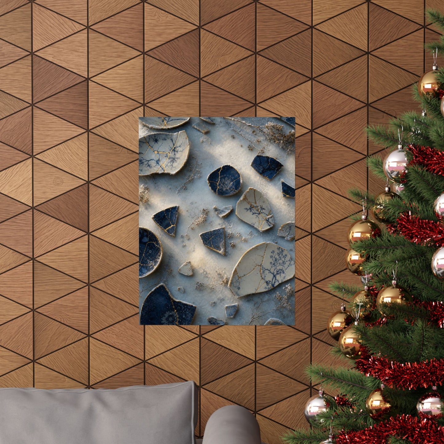 Kintsugi Broken Pottery in Dawn | Gold Vein Wall Art Print