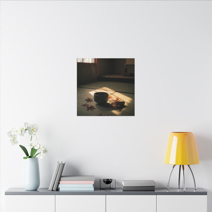 Dark Japandi Tea Ceremony in Golden Hour | Moody Minimal Canvas Art