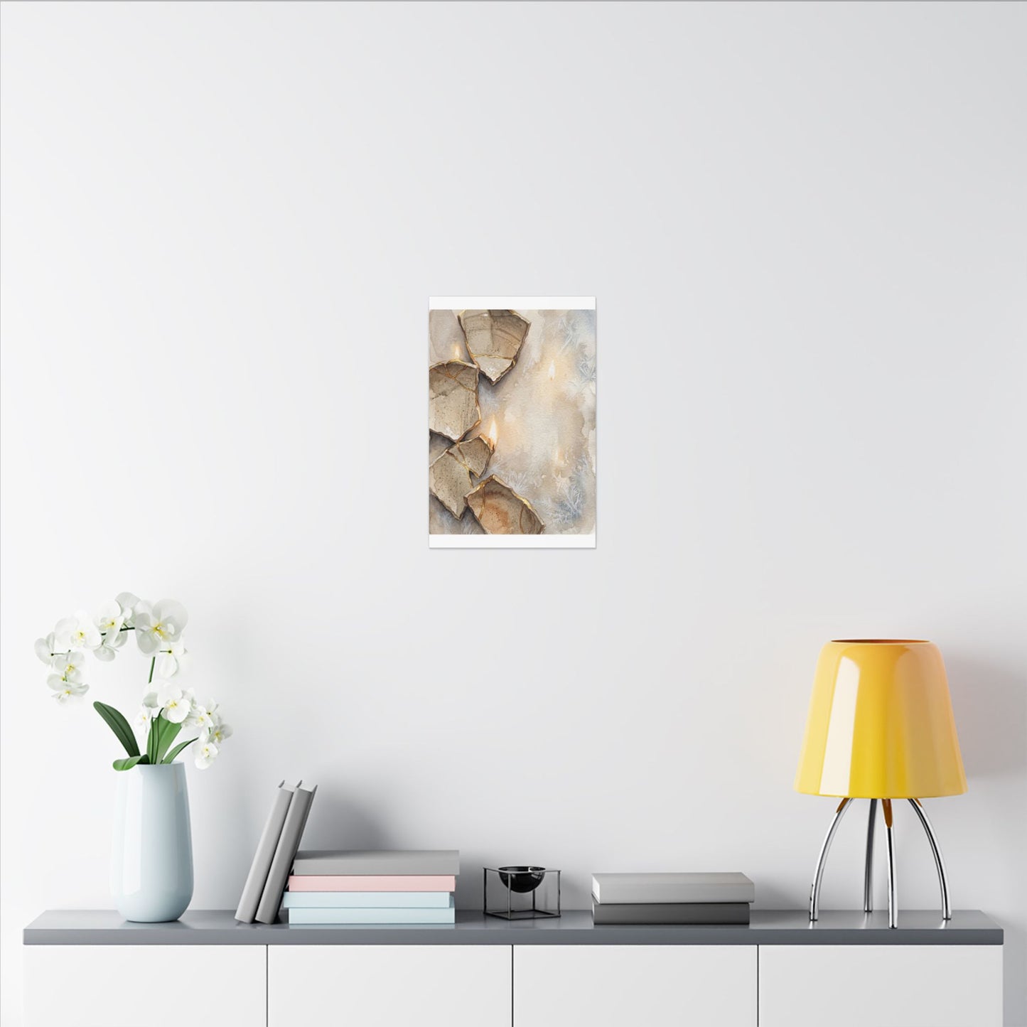 Broken Pottery Winter Canvas Art | Japandi Warm Design