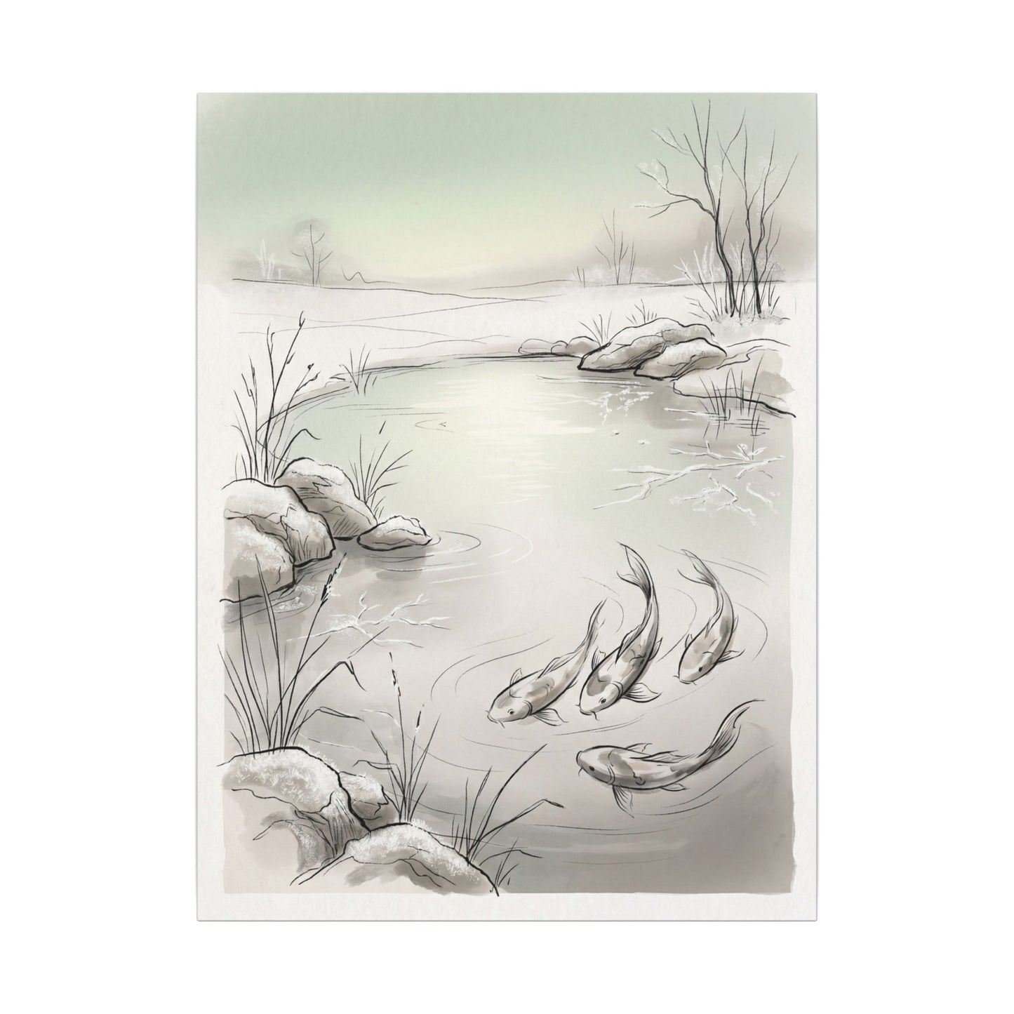 Koi Pond Minimal Line Canvas Art | Cozy Japandi Art
