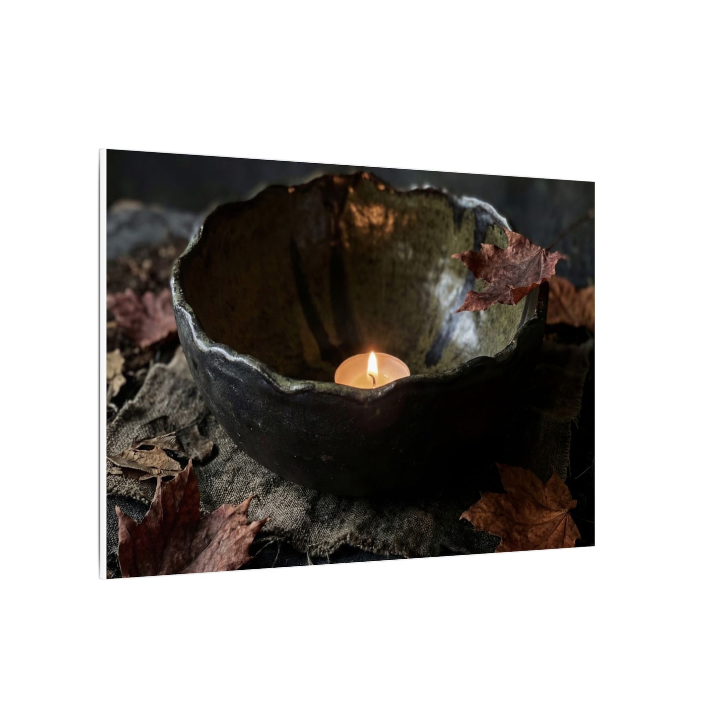 Candlelight Ceramic Bowl Canvas Art - Dark Japandi Kanso