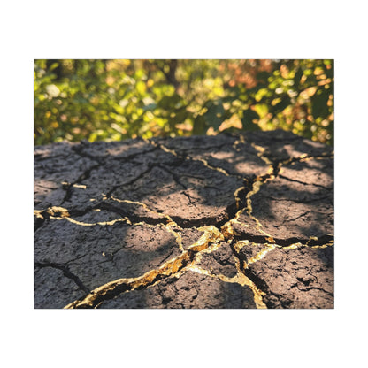 Shibui Cracked Earth Canvas Art - Kintsugi Gold Repair