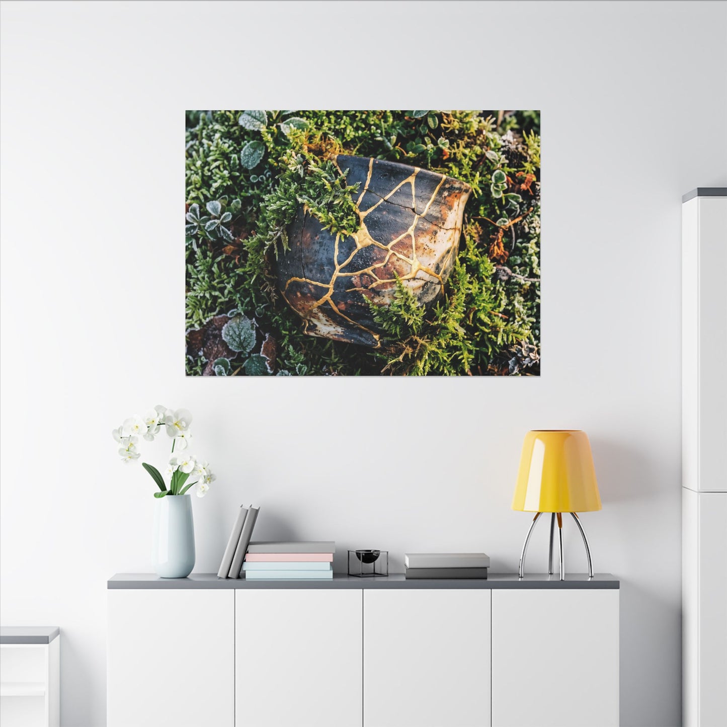 Artful Moss Close Up Canvas Art - Gold Repair Kintsugi