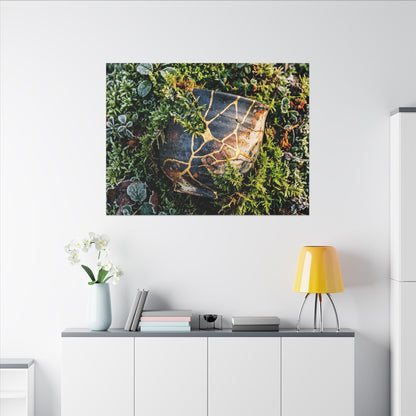 Artful Moss Close Up Canvas Art - Gold Repair Kintsugi