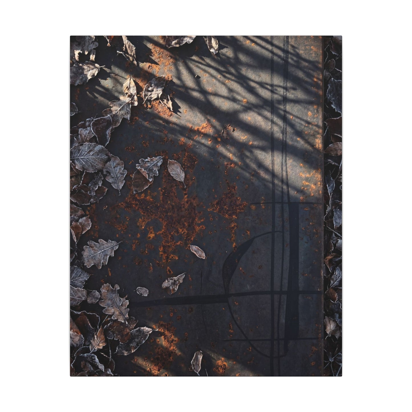 Shibui Rust Patina Canvas Art - Dark Japandi Charcoal Ink