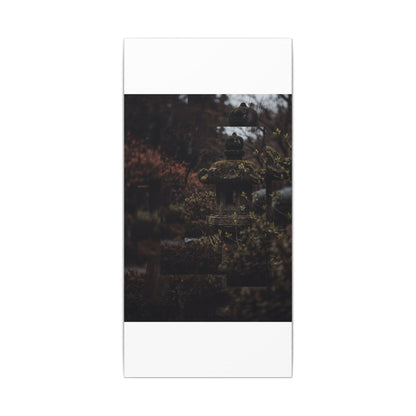 Stone Lantern Spring Canvas Art | Dark Japandi Bold Design
