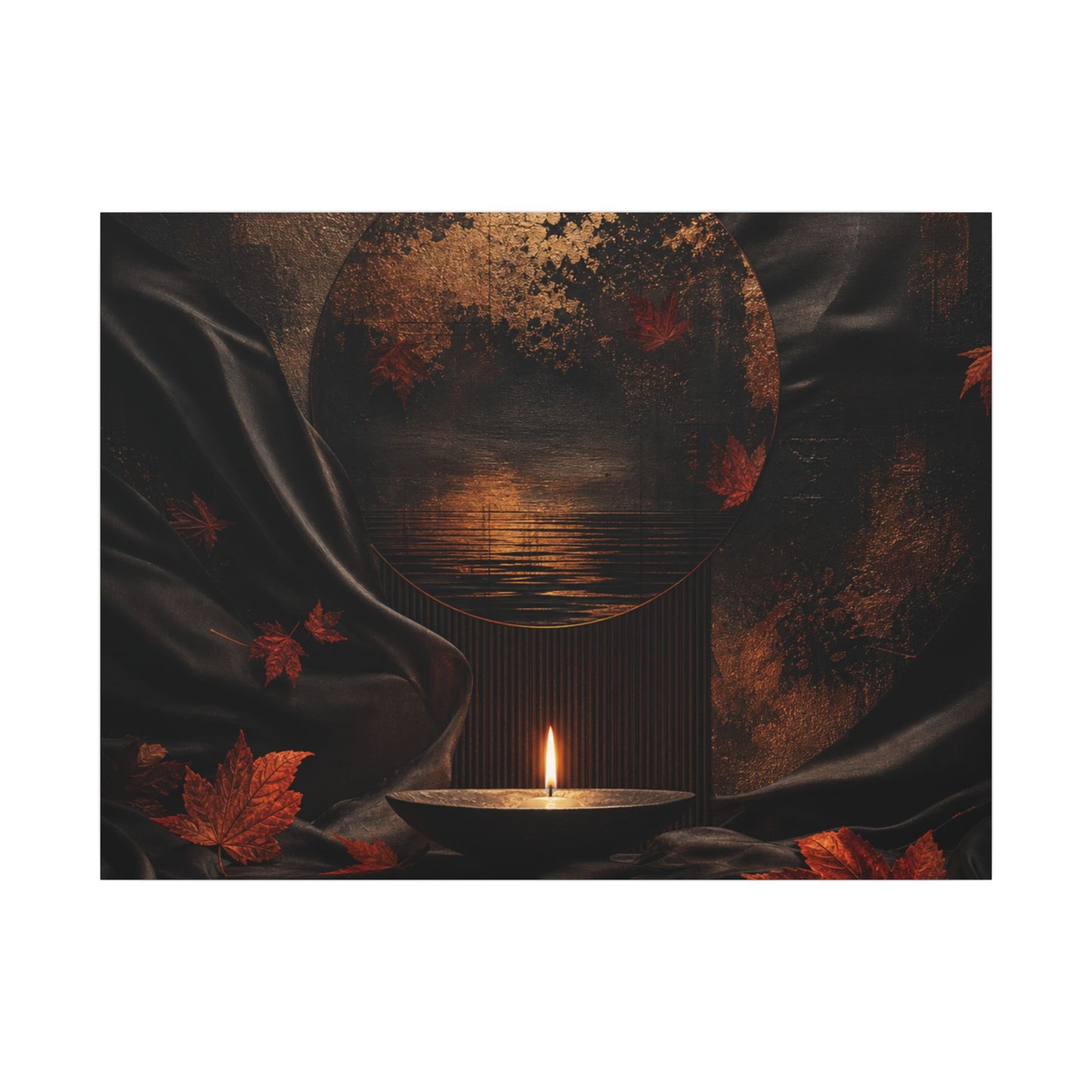 Silk Drape Autumn Canvas Art | Dark Japandi Moody Design