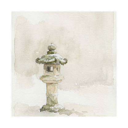Japandi Stone Lantern in Overcast | Watercolor Wall Art Print