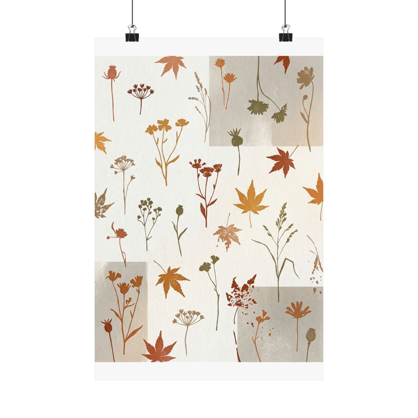 Warm Dried Flowers Wall Art Print - Japanese Pattern Japandi