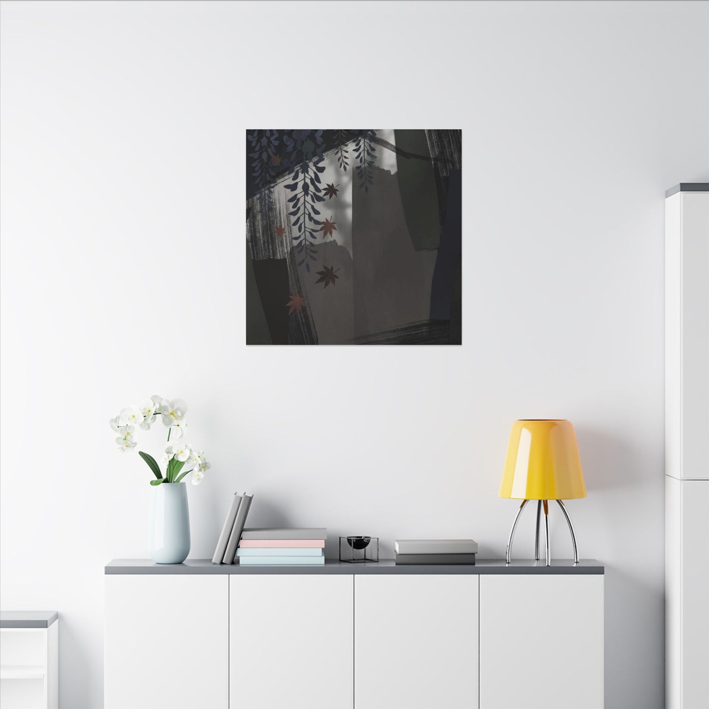 Wisteria Autumn Canvas Art | Dark Japandi Moody Design