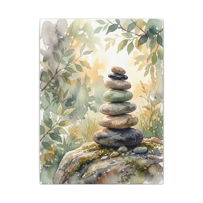 Golden Hour River Stones Canvas Art - Japandi Mono No Aware