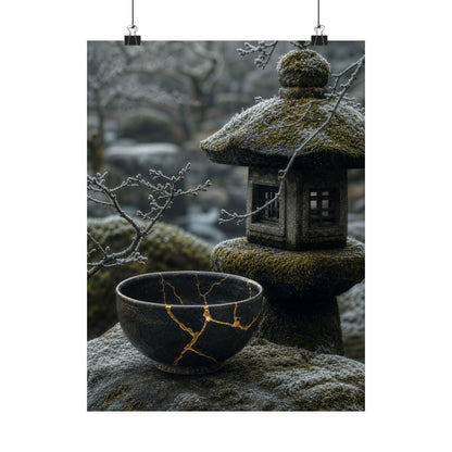 Stone Lantern Winter Wall Art Print | Kintsugi Beautiful Design
