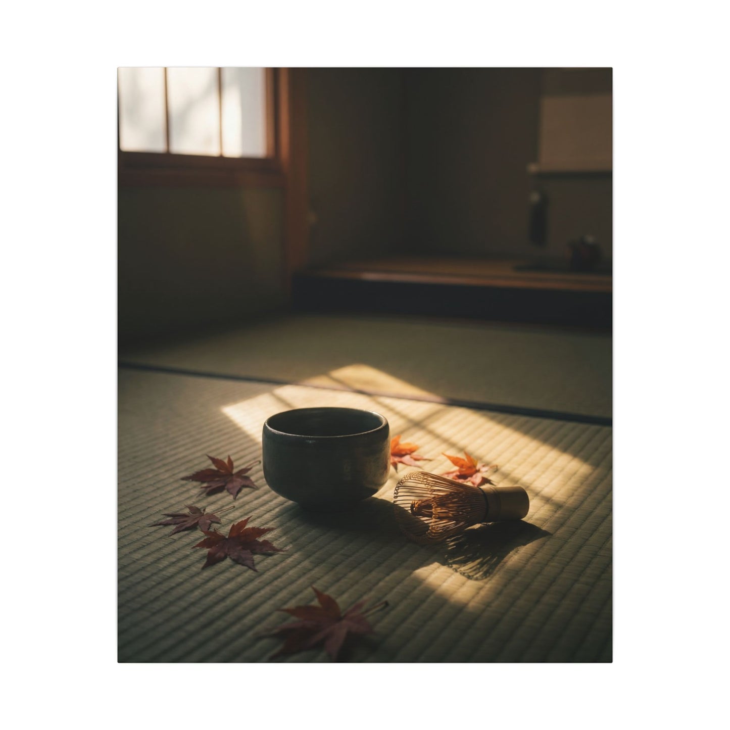 Dark Japandi Tea Ceremony in Golden Hour | Moody Minimal Canvas Art