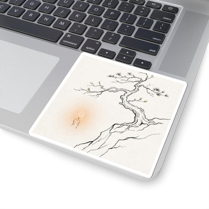 Japandi Pine Tree in Candlelight | Minimal Line Sticker Art Print