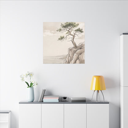 Japandi Pine Tree in Dappled | Minimal Line Canvas Art