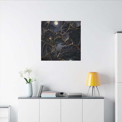 Kintsugi Moonlit Garden in Golden Hour | Gold Repair Canvas Art
