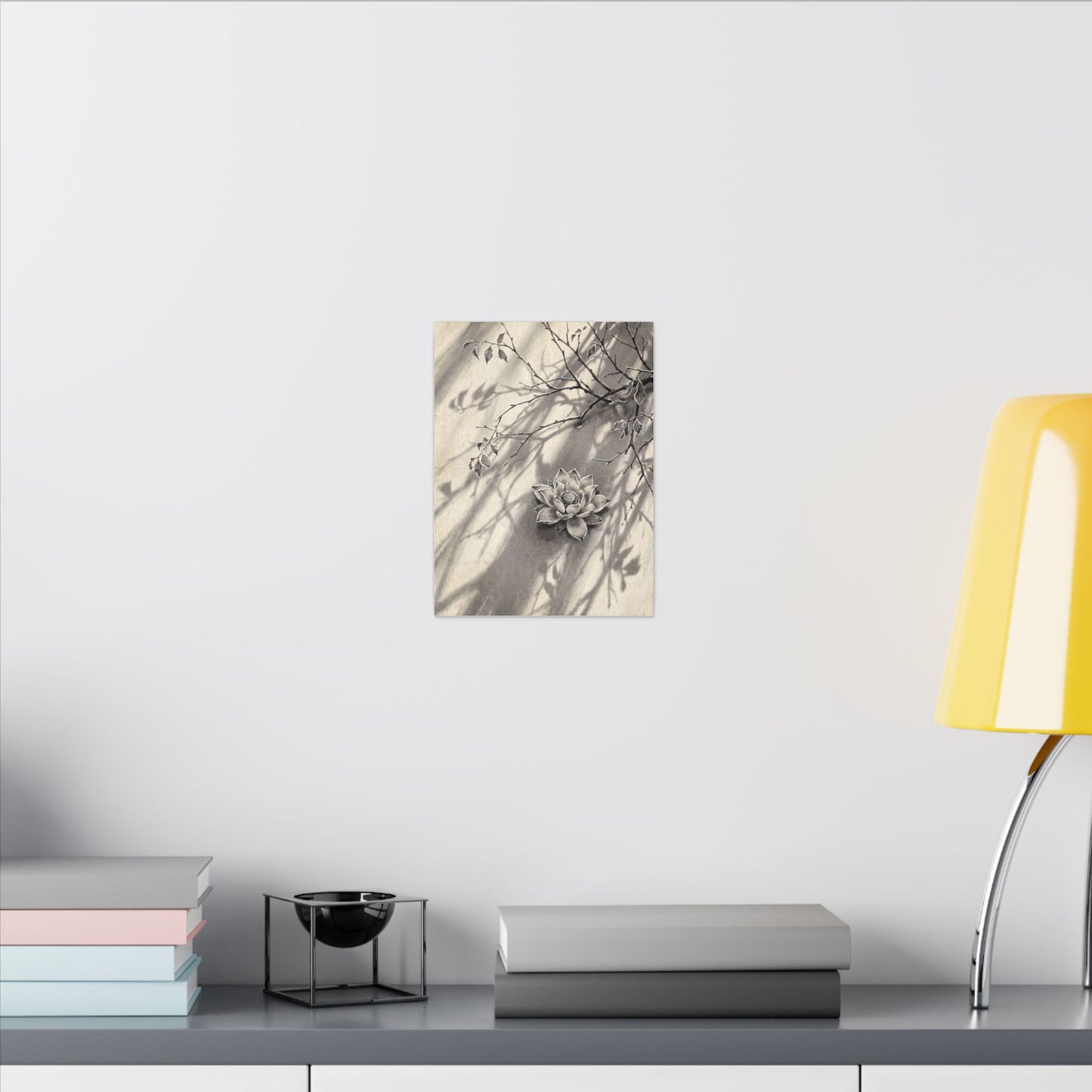 Winter Lotus Flower Sumi E Canvas Art | Contemplative Decor