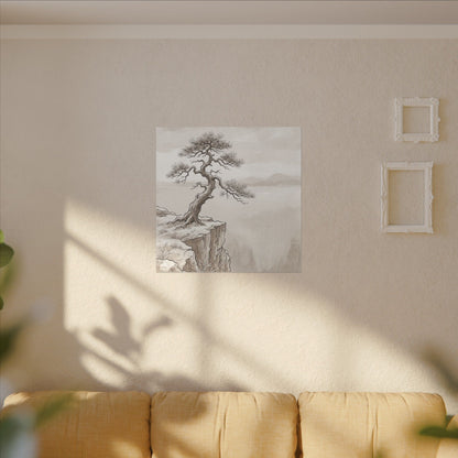Neutral Pine Tree Canvas Art - Minimal Line Japandi