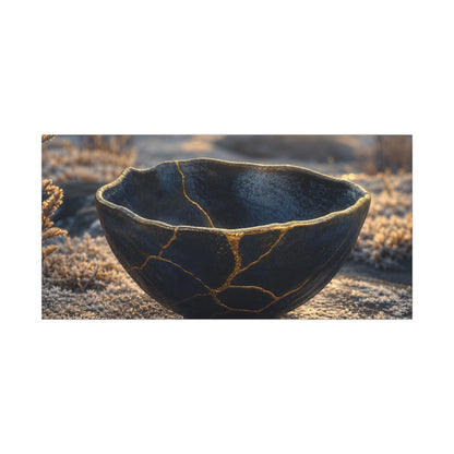 Ceramic Bowl Canvas Art | Winter Kintsugi Gold Repair Art