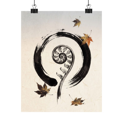 Autumn Fern Unfurling Enso Wall Art Print | Peaceful Decor