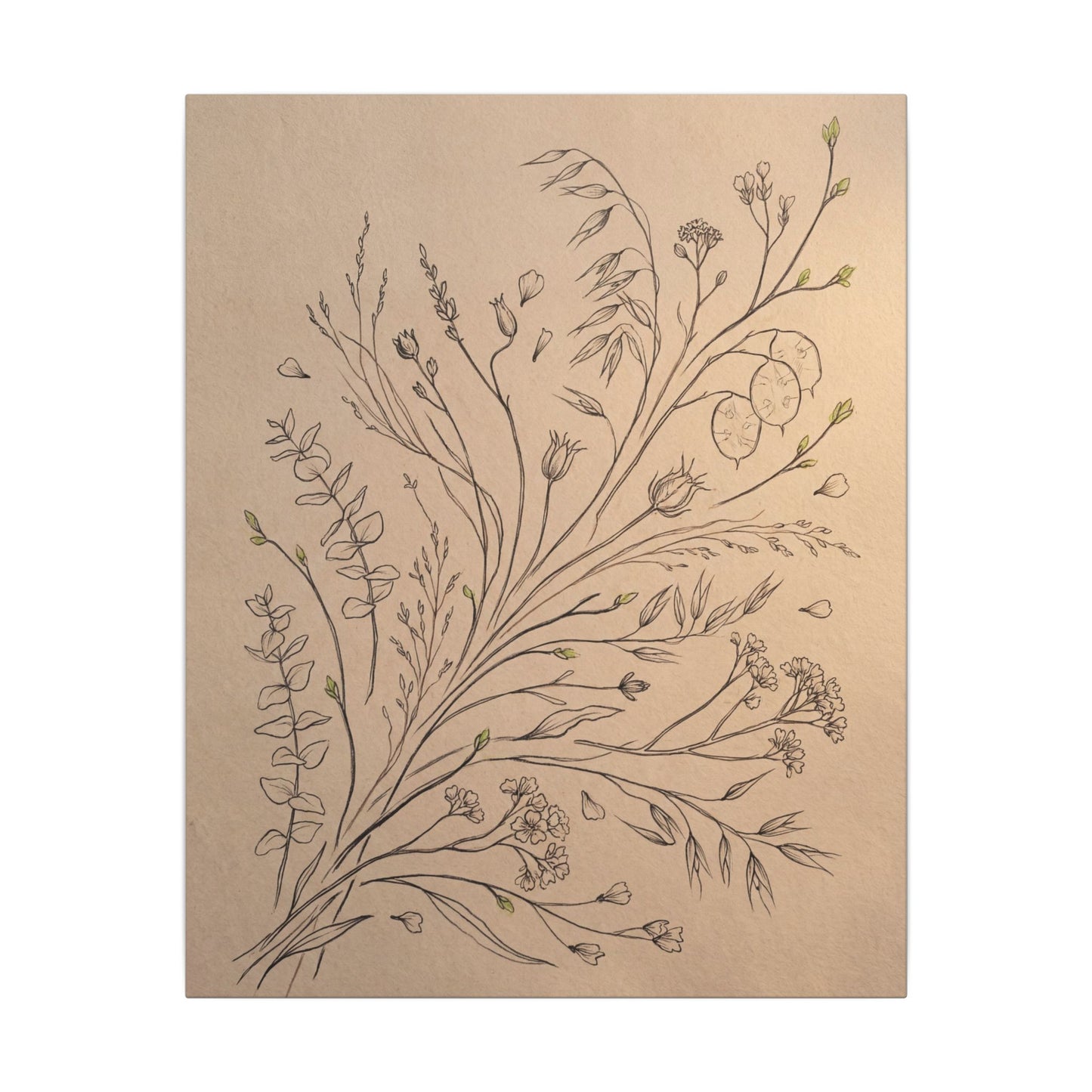 Japandi Dried Flowers in Golden Hour | Minimal Line Canvas Art Art Print