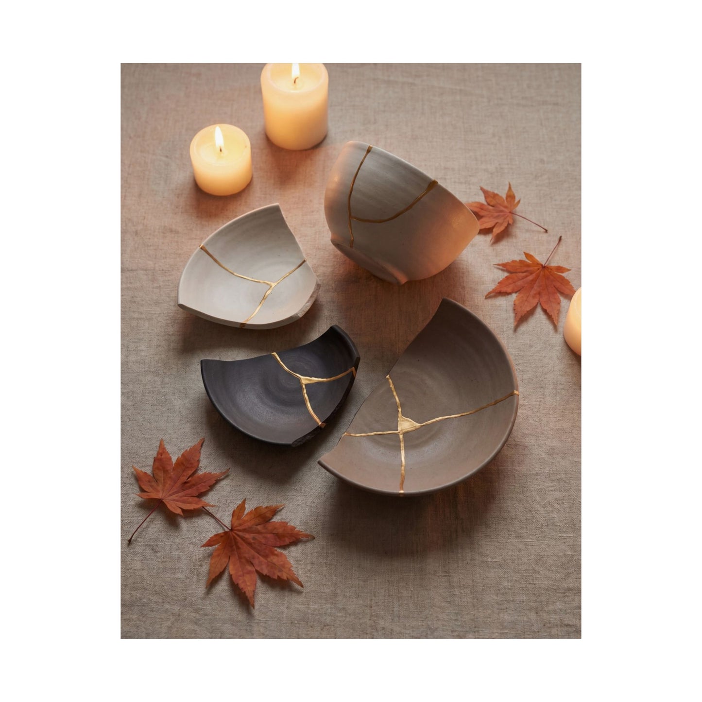 Broken Pottery Autumn Wall Art Print | Japandi Neutral Design