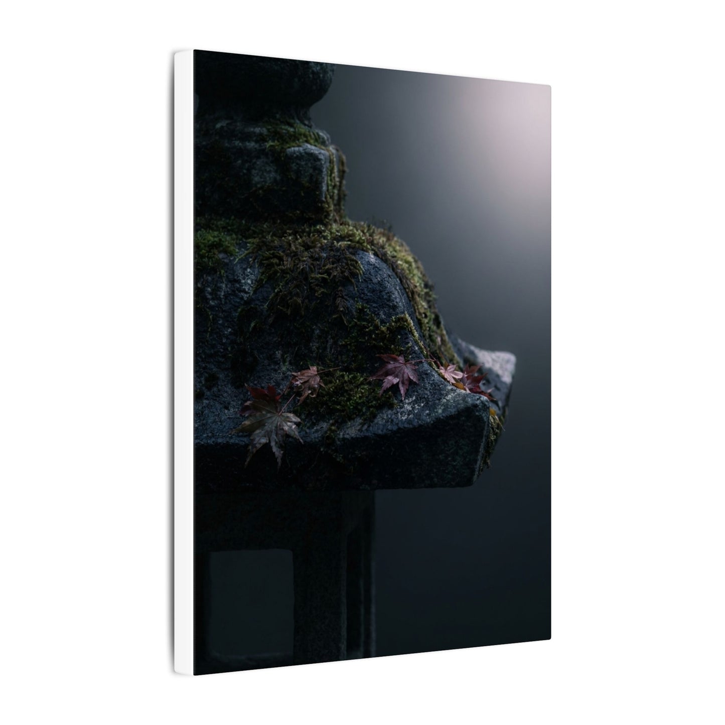 Stone Lantern Moody Minimal Canvas Art | Sophisticated Dark Japandi Art