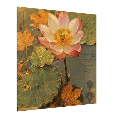 Autumn Lotus Flower Herbarium Canvas Art | Rustic Decor