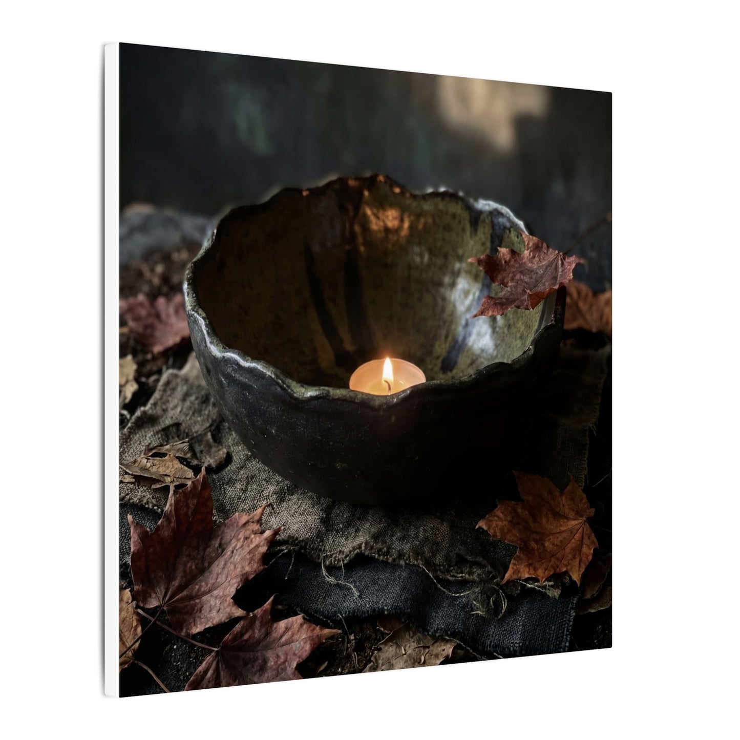 Candlelight Ceramic Bowl Canvas Art - Dark Japandi Kanso