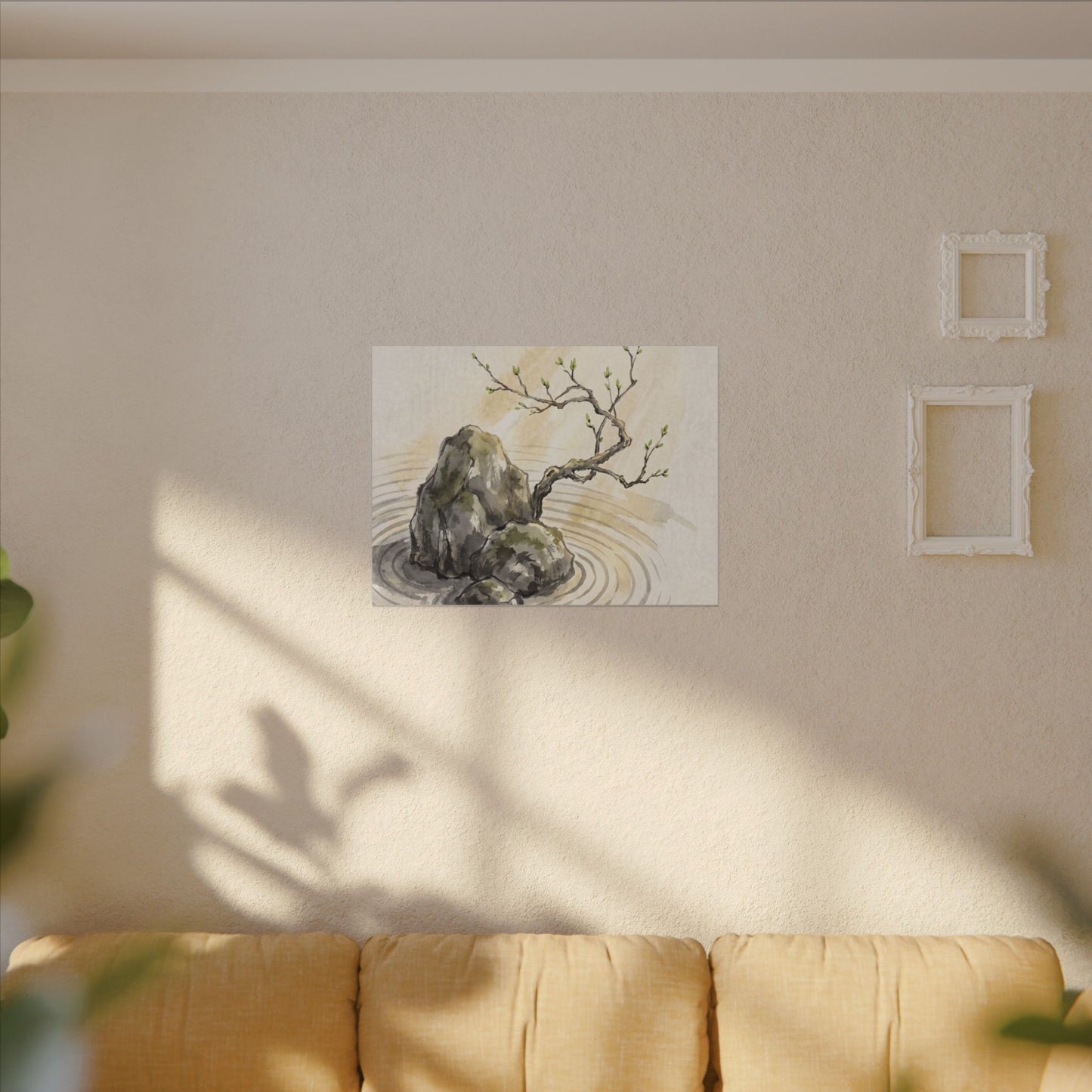 Serene Rock Garden Canvas Art - Sumi E Zen