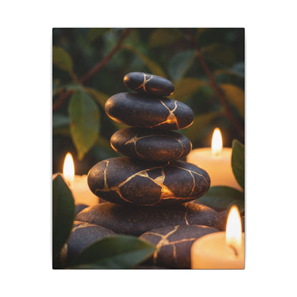Summer River Stones Gold Vein Canvas Art | Philosophical Decor