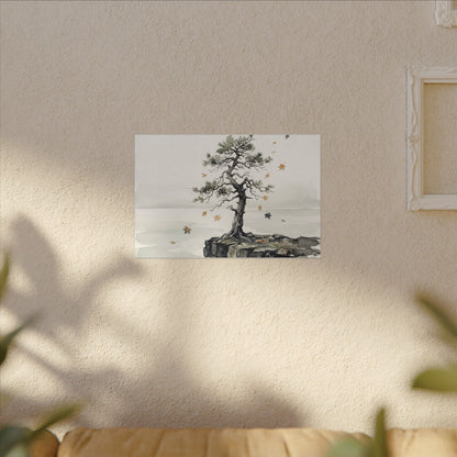 Japandi Pine Tree in Overcast | Watercolor Canvas Art